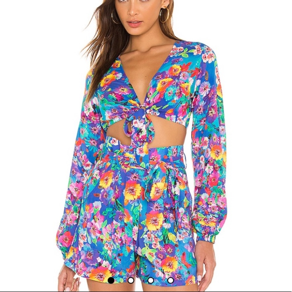 Water Blossoms Tie Front Crop Top in Multicolor from revolve